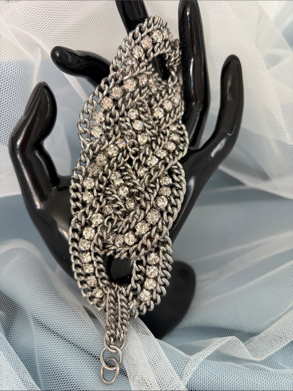 Stella & Dot Rhinestone Silver-Tone Multi-Chain Statement Bracelet